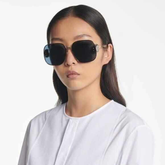 NEW Dior DIORBOBBY S1U B5B0 Gold Blue Metal Women Geometric Oversized Sunglasses - Picture 6 of 14